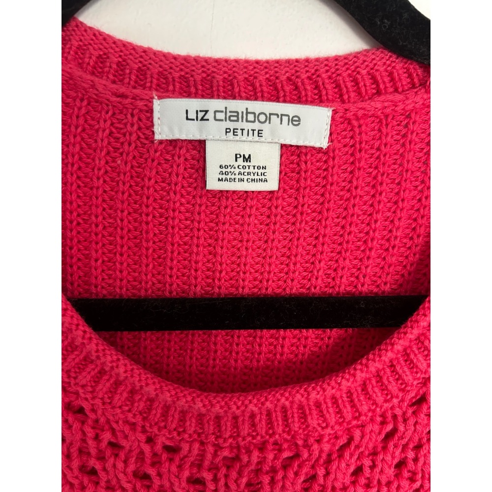 Liz Claiborne Petite NWT Pink Pointelle Knit Crew Neck Sweater New Size PM - Picture 2 of 8